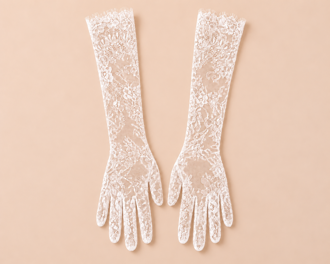 White Floral Lace Bridal Gloves